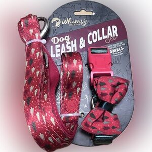 Doghaus S Whimsy Collection Holiday Red w/Trees Dog Collar and Leash Set Small